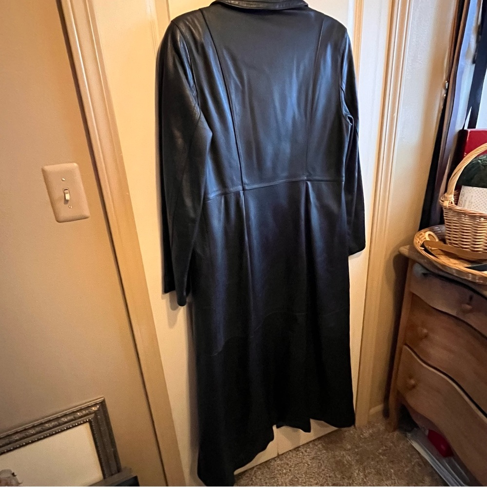 Vintage WINLIT New York Full-Length Black Genuine Leather Trench Coat – Size M - Picture 11 of 14